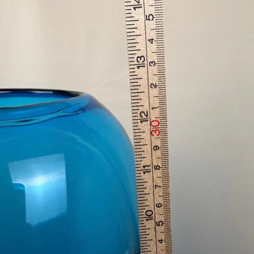 Vintage Hand Blown Blue Glass Vase Large Tapered Ovoid Decorative Vessel 12.5in